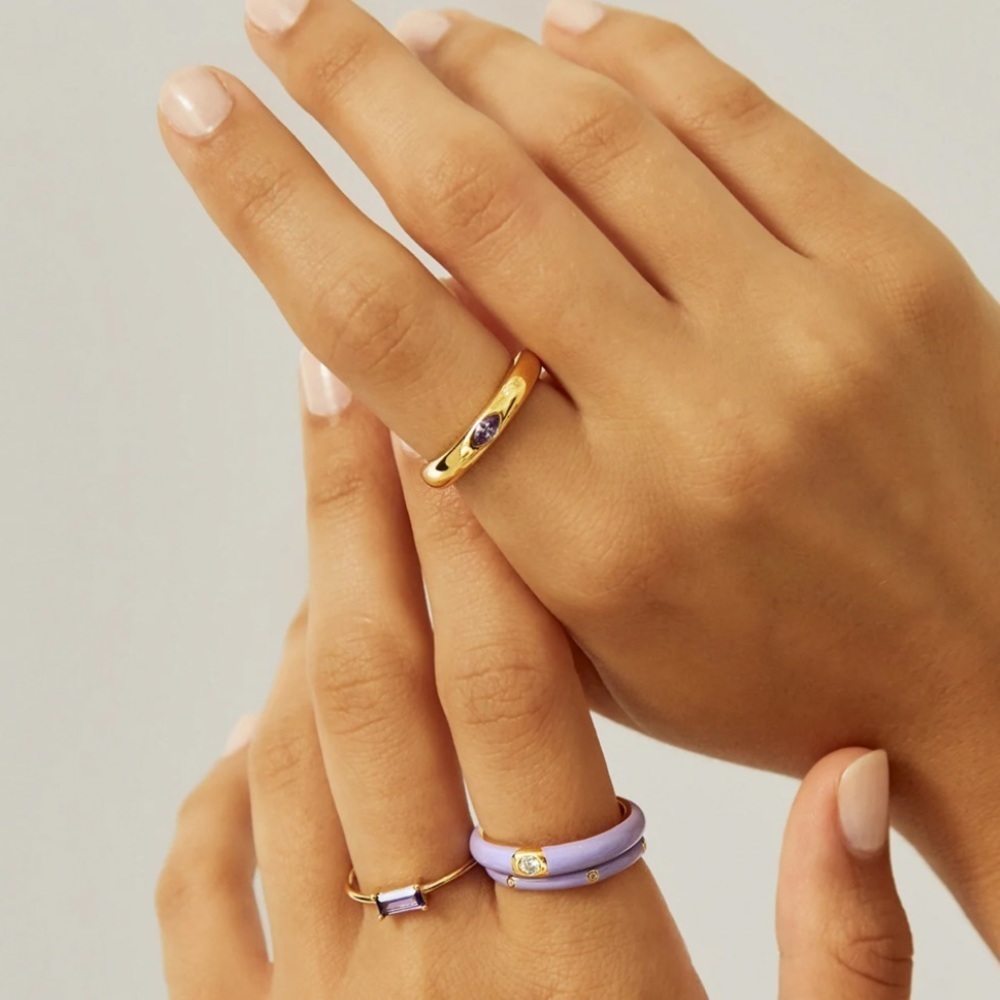 ๐ Purple Minimalist Gold 925 Sterling Silver Ring - Picture 2 of 6